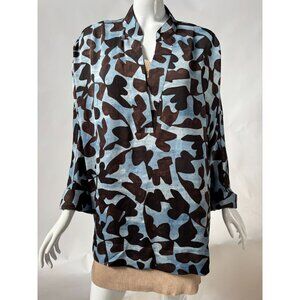 Nic+Zoe Swirling Sky Top Style F221632 Blue & Brown Abstract Print Blouse XL 100
